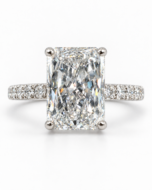 3.5 CTW Radiant Cut Lab-Grown Diamond Engagement Ring - French-set  | 14K White Gold - IGI Certified