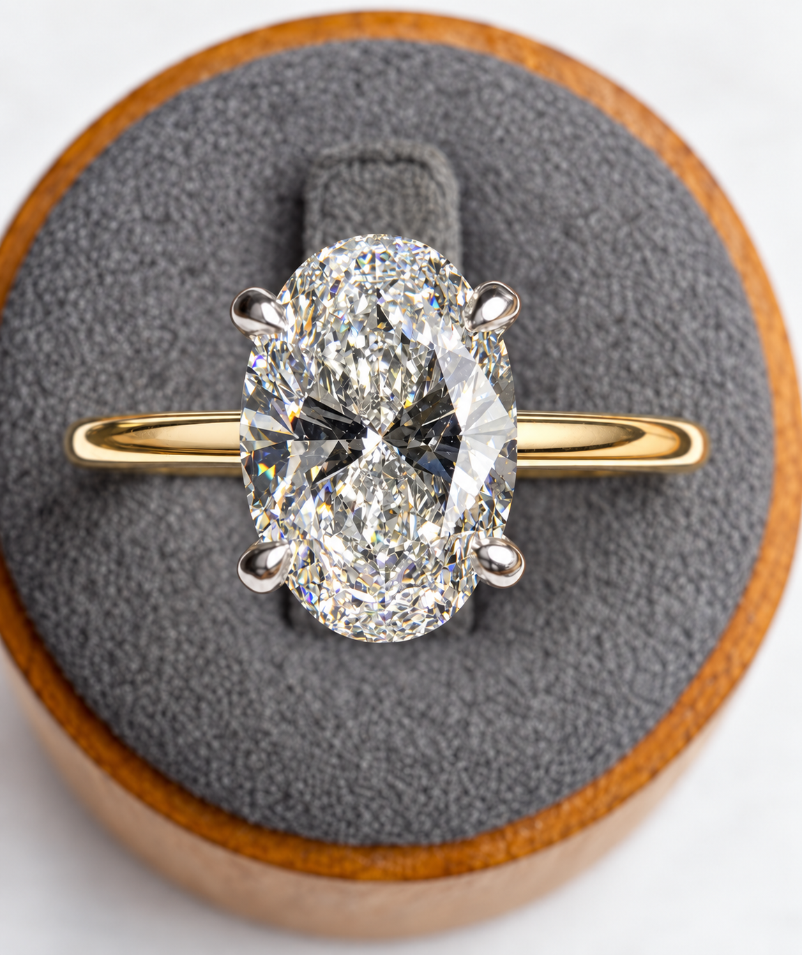 2.00 Carat Oval Lab Grown Diamond Solitaire Ring – D VS1 – 14K Yellow Gold with White Claw Prongs