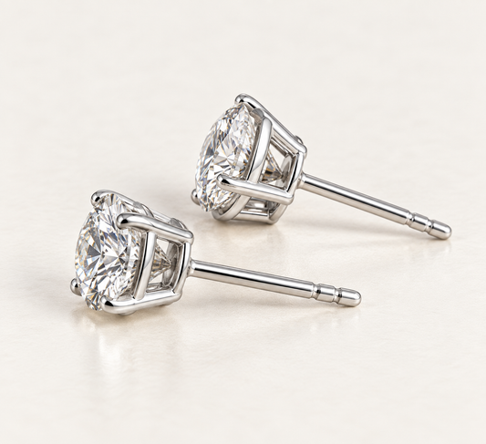 1.20 CTW Round Lab-Grown Diamond Stud Earrings – F/VS – 14K White Gold