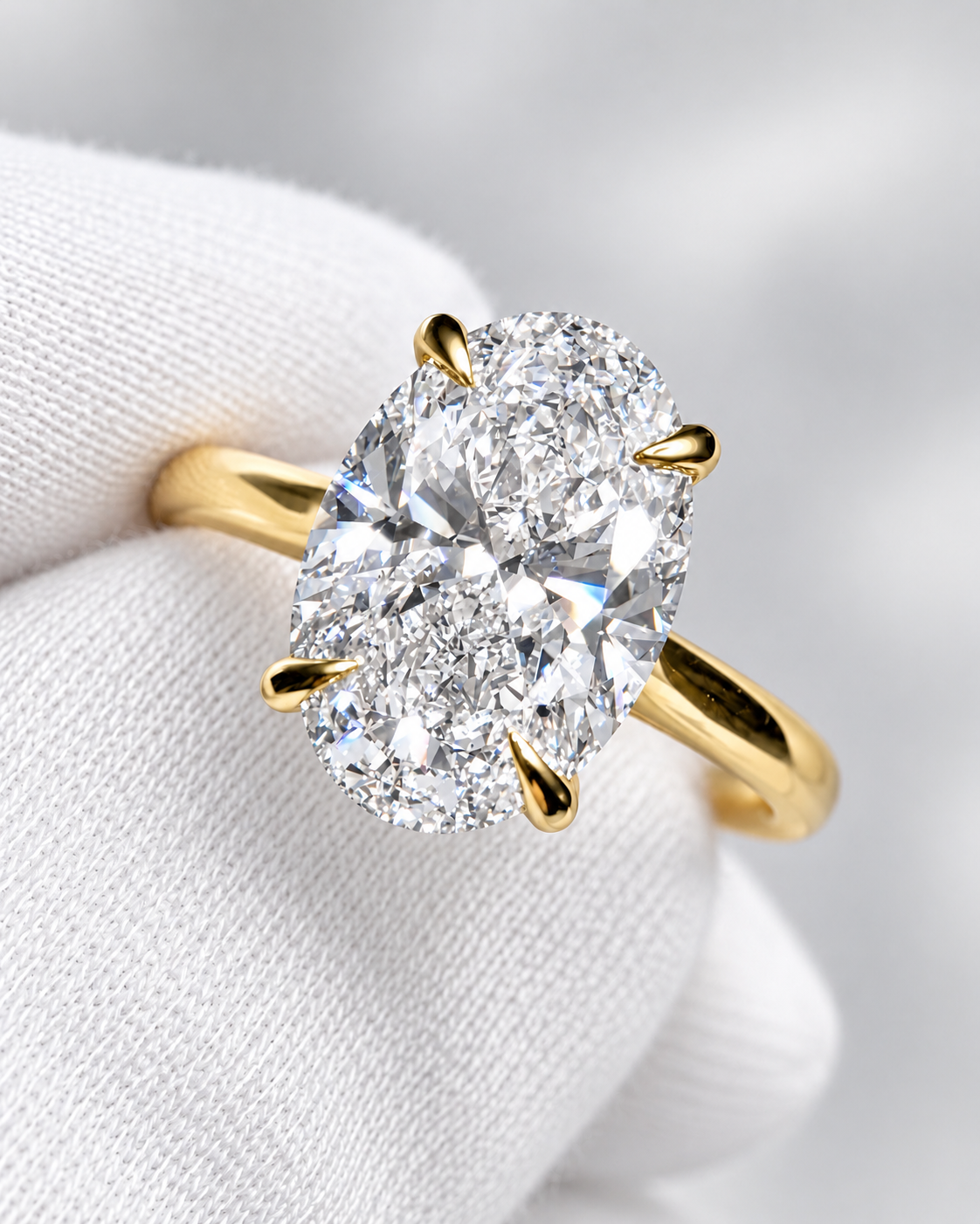 2.00 CT Oval Lab-Grown Diamond Hidden Halo Cathedral Ring – E/VS1, 14K Yellow Gold - IGI Certified