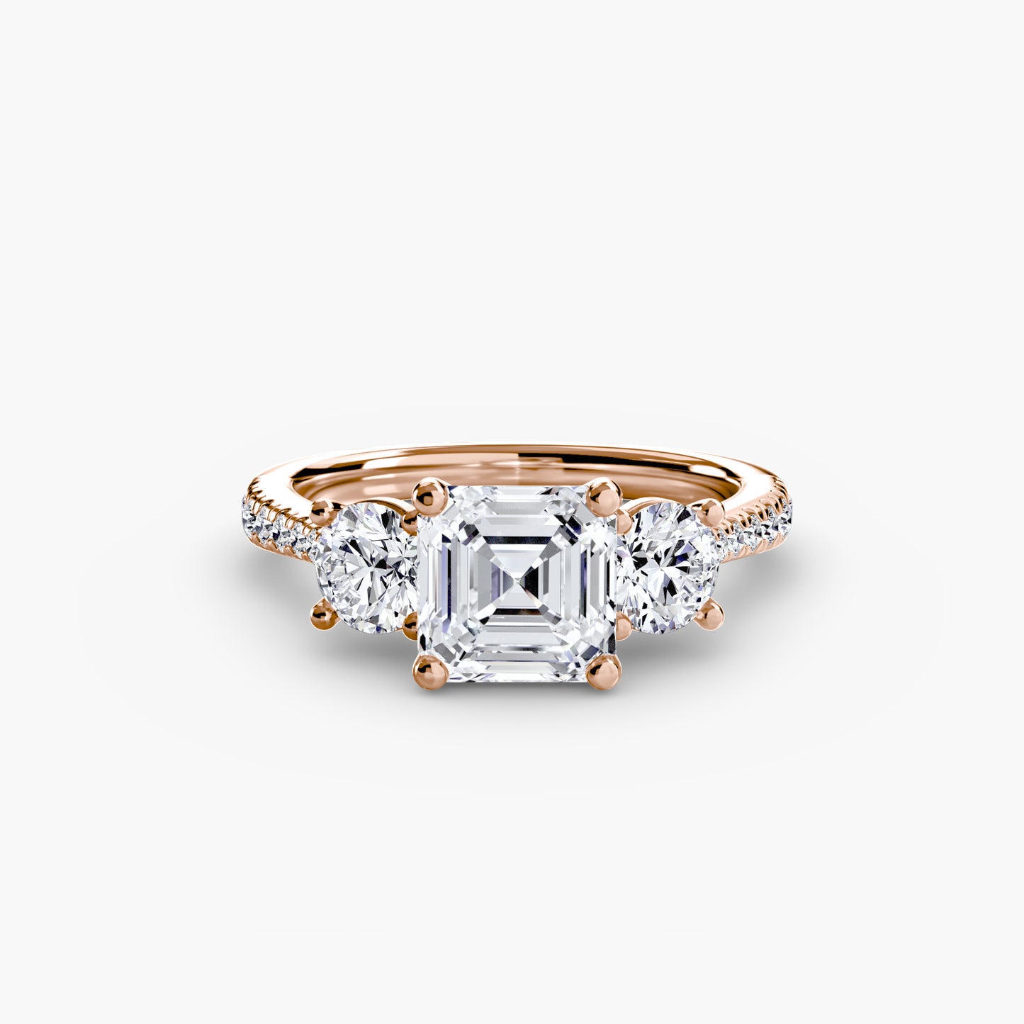 Three-Stone Engagement Ring with Pavé Band - 2.3mm