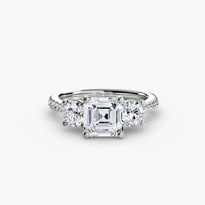 Three-Stone Engagement Ring with Pavé Band - 2.3mm