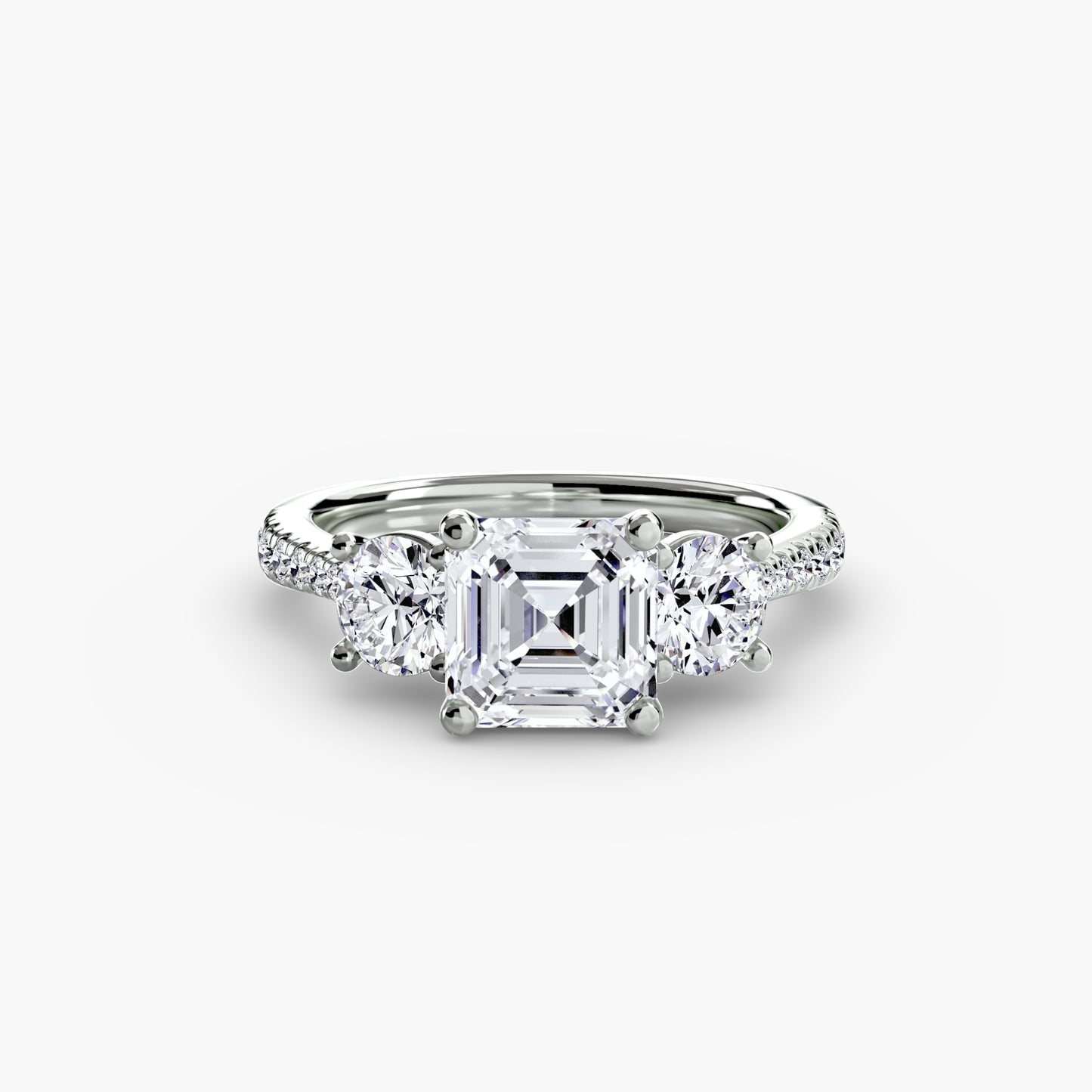 Three-Stone Engagement Ring with Pavé Band - 2.3mm