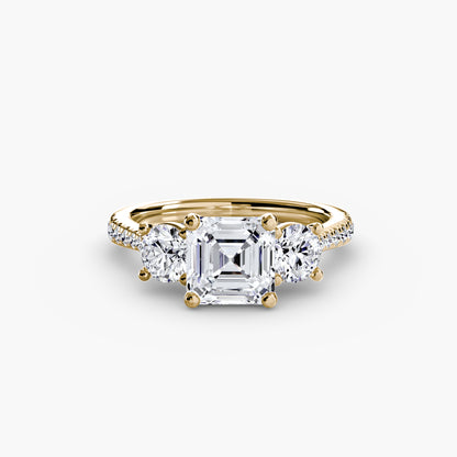 Three-Stone Engagement Ring with Pavé Band - 2.3mm