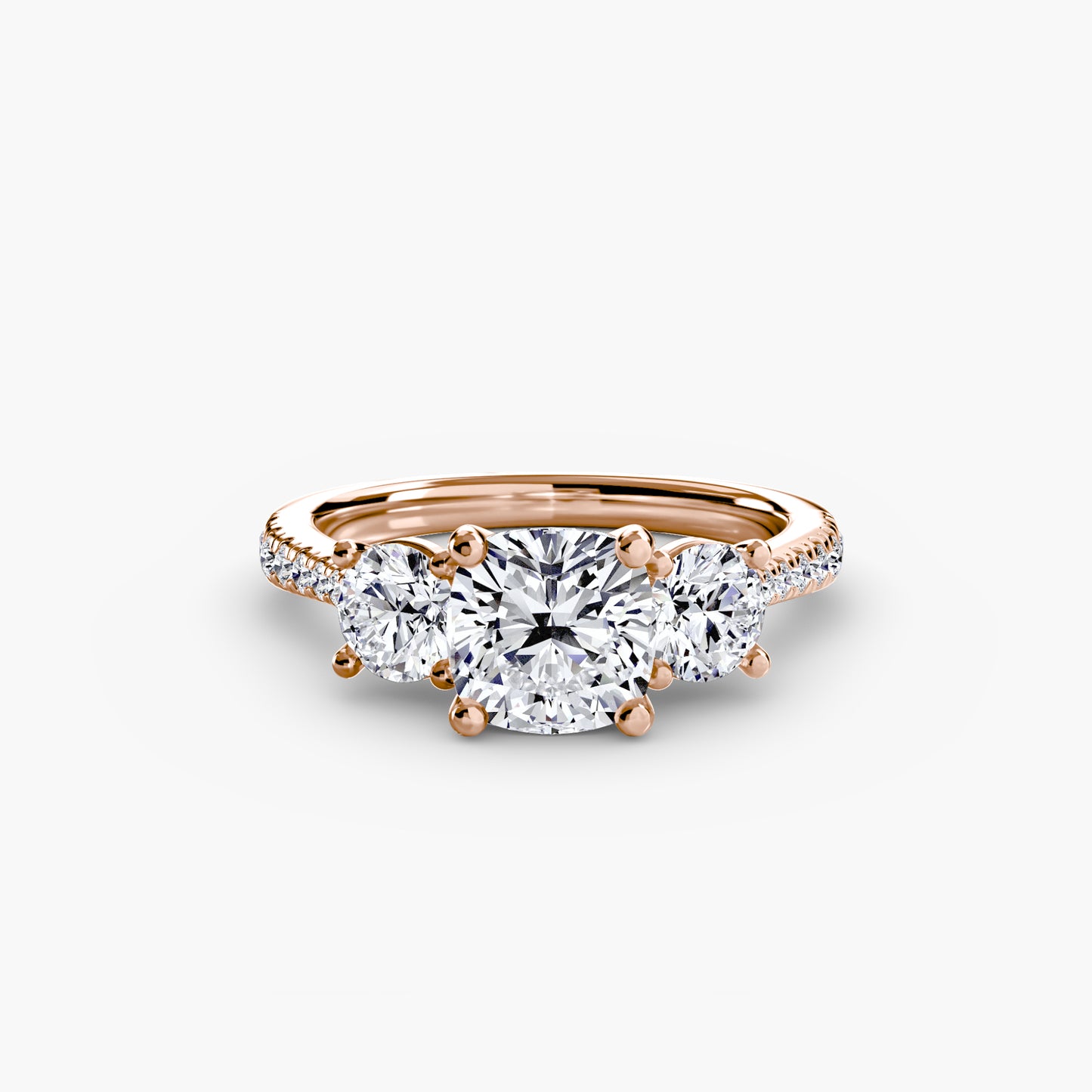 Three-Stone Engagement Ring with Pavé Band - 2.3mm