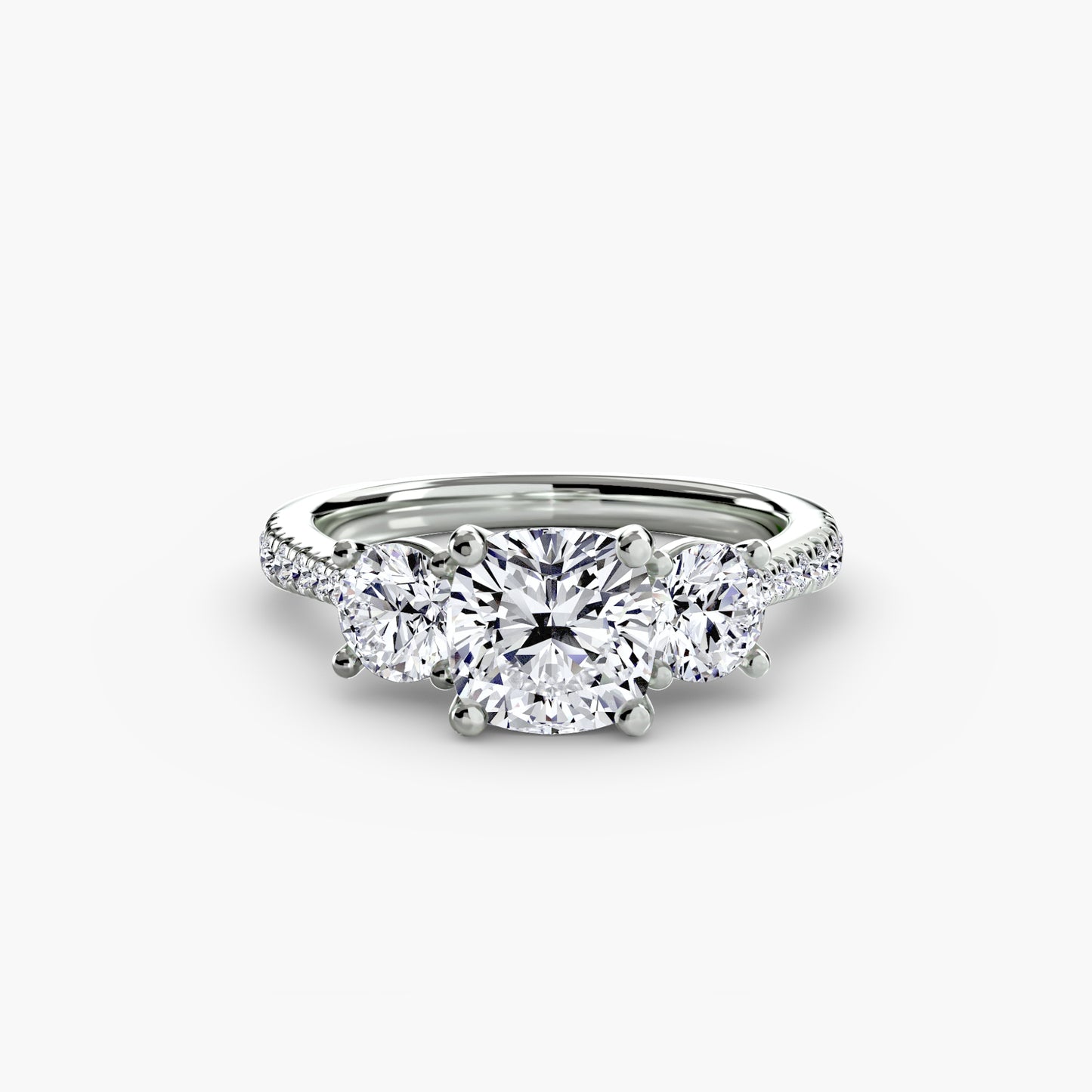 Three-Stone Engagement Ring with Pavé Band - 2.3mm