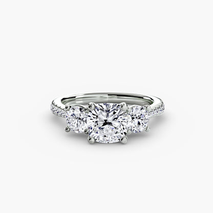 Three-Stone Engagement Ring with Pavé Band - 2.3mm