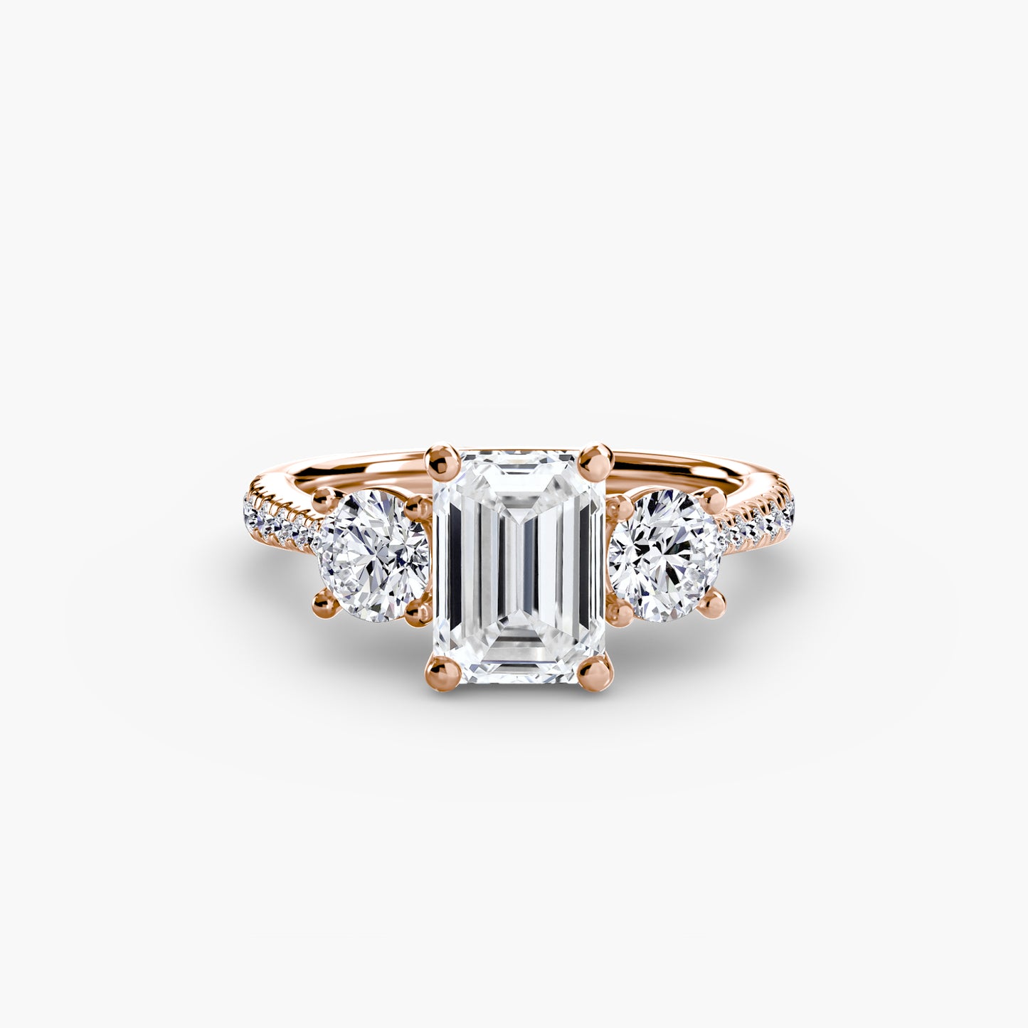 Three-Stone Engagement Ring with Pavé Band - 2.3mm