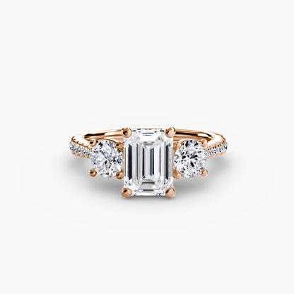 Three-Stone Engagement Ring with Pavé Band - 2.3mm