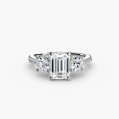 Three-Stone Engagement Ring with Pavé Band - 2.3mm