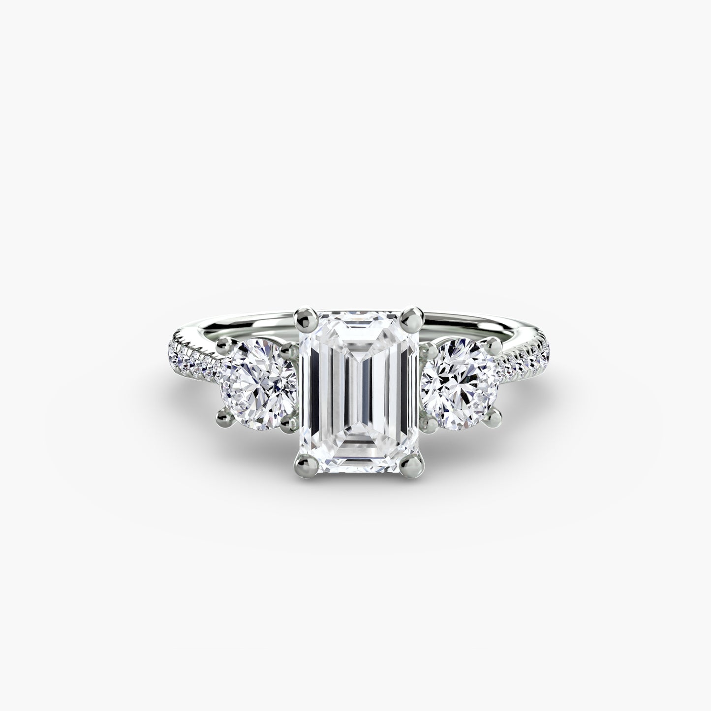 Three-Stone Engagement Ring with Pavé Band - 2.3mm