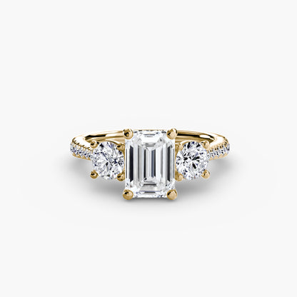 Three-Stone Engagement Ring with Pavé Band - 2.3mm