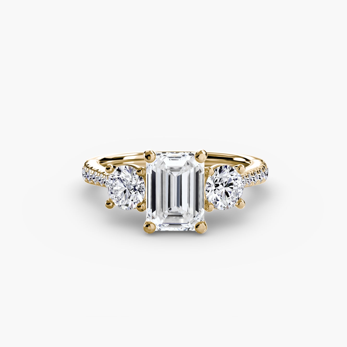 Three-Stone Engagement Ring with Pavé Band - 2.3mm