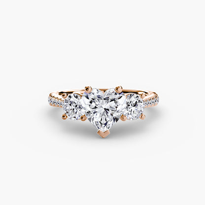 Three-Stone Engagement Ring with Pavé Band - 2.3mm