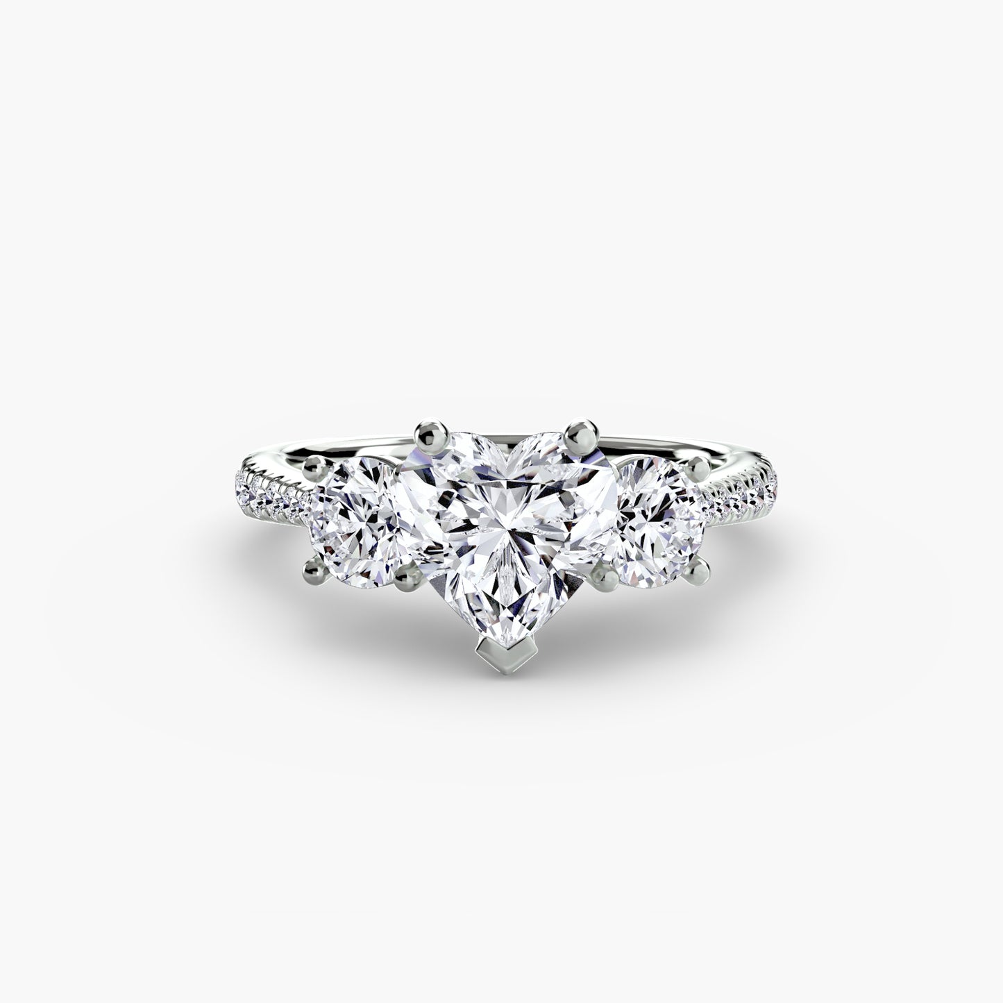 Three-Stone Engagement Ring with Pavé Band - 2.3mm