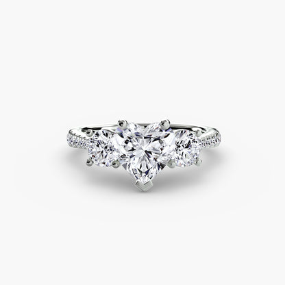 Three-Stone Engagement Ring with Pavé Band - 2.3mm
