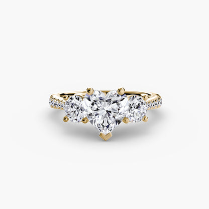 Three-Stone Engagement Ring with Pavé Band - 2.3mm