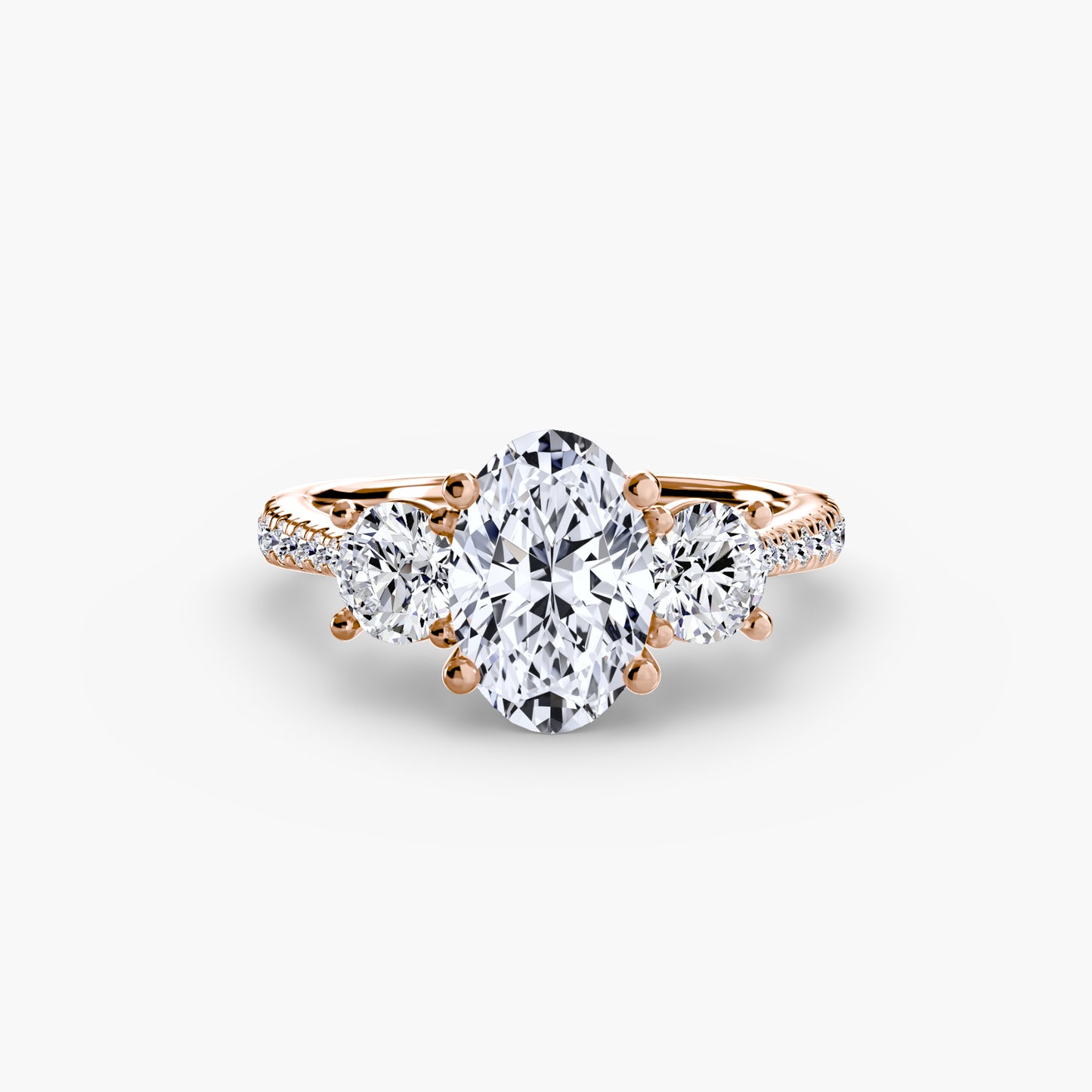 Three-Stone Engagement Ring with Pavé Band - 2.3mm