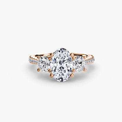 Three-Stone Engagement Ring with Pavé Band - 2.3mm