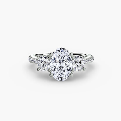 Three-Stone Engagement Ring with Pavé Band - 2.3mm