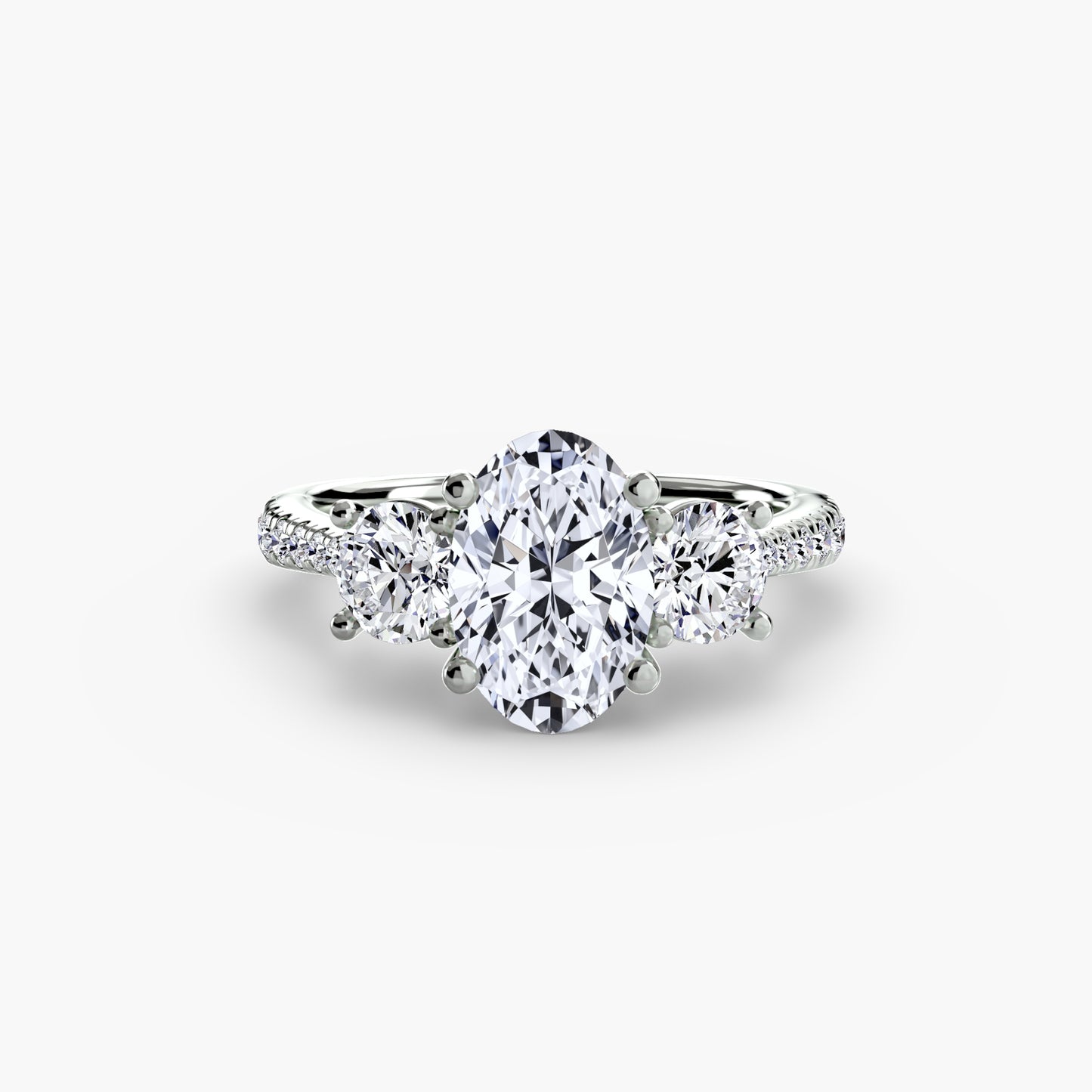 Three-Stone Engagement Ring with Pavé Band - 2.3mm
