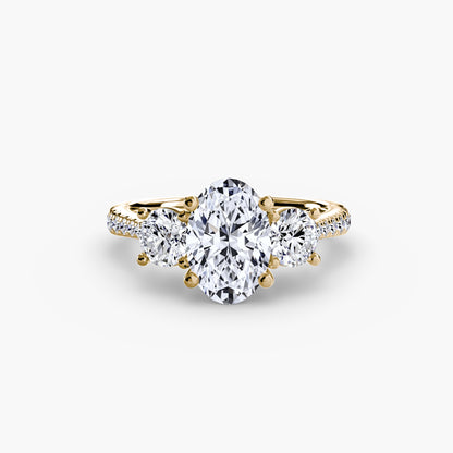 Three-Stone Engagement Ring with Pavé Band - 2.3mm
