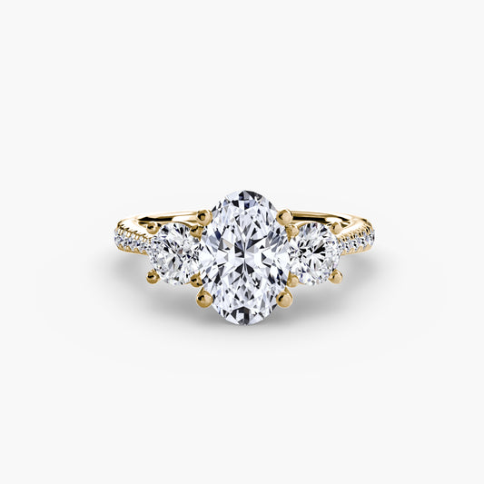 Three-Stone Engagement Ring with Pavé Band - 2.3mm