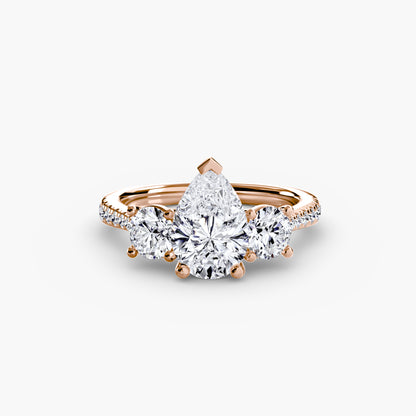 Three-Stone Engagement Ring with Pavé Band - 2.3mm