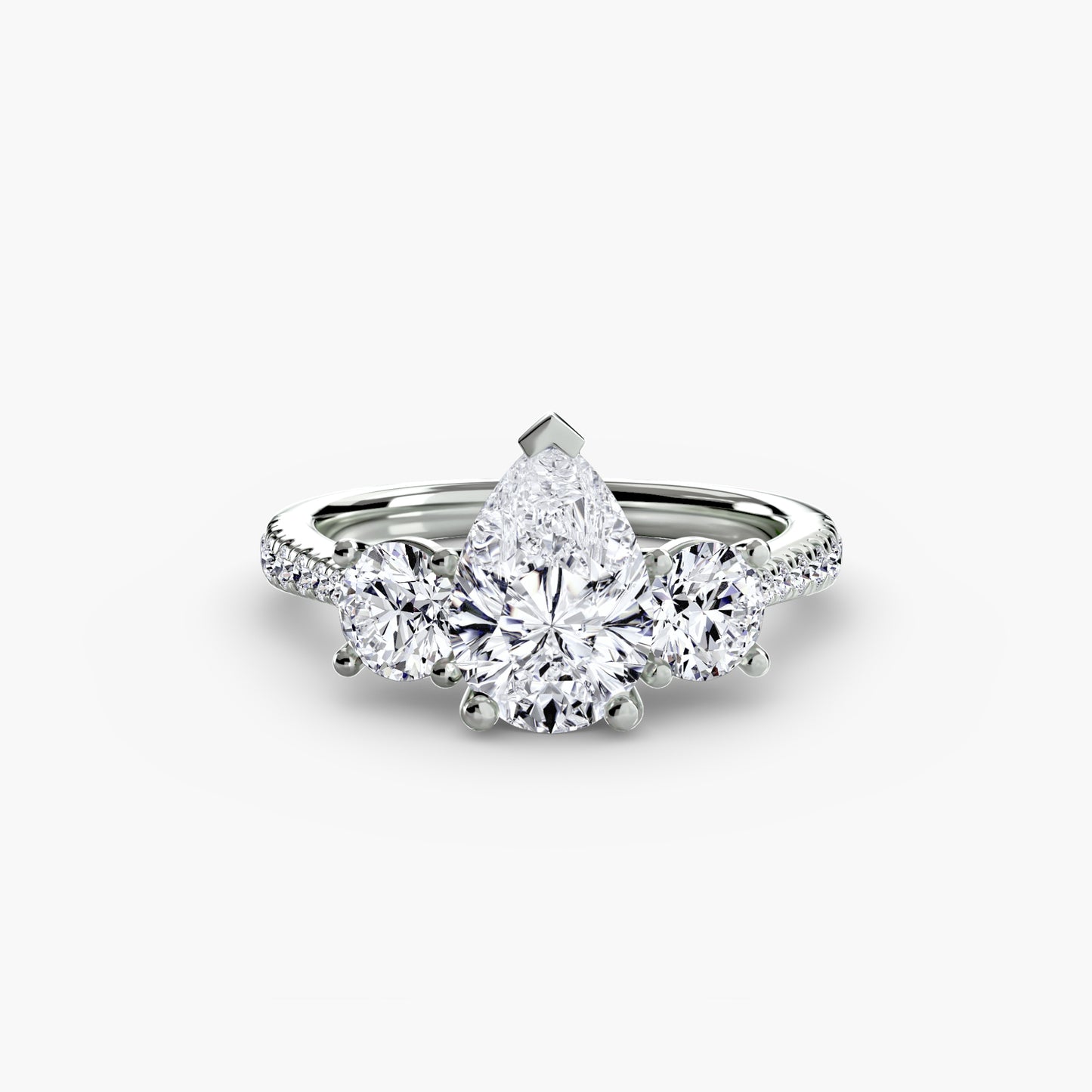 Three-Stone Engagement Ring with Pavé Band - 2.3mm