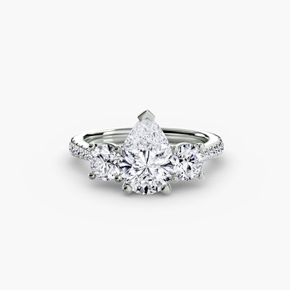 Three-Stone Engagement Ring with Pavé Band - 2.3mm