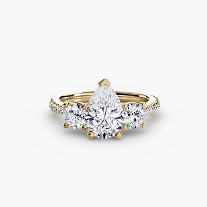 Three-Stone Engagement Ring with Pavé Band - 2.3mm