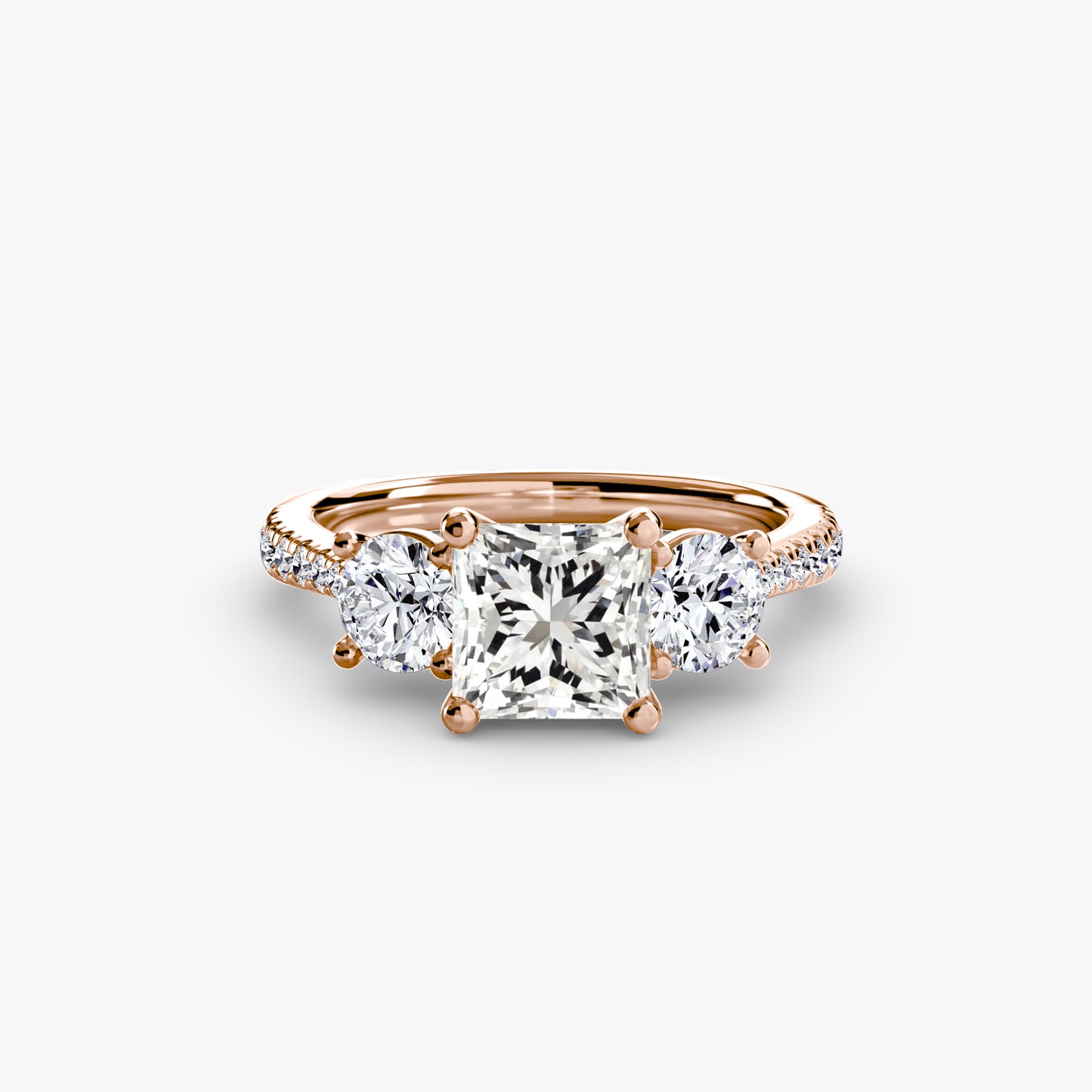 Three-Stone Engagement Ring with Pavé Band - 2.3mm
