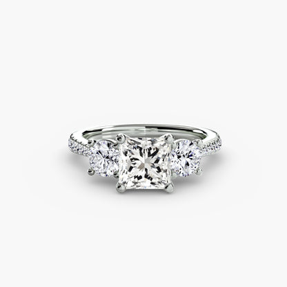 Three-Stone Engagement Ring with Pavé Band - 2.3mm