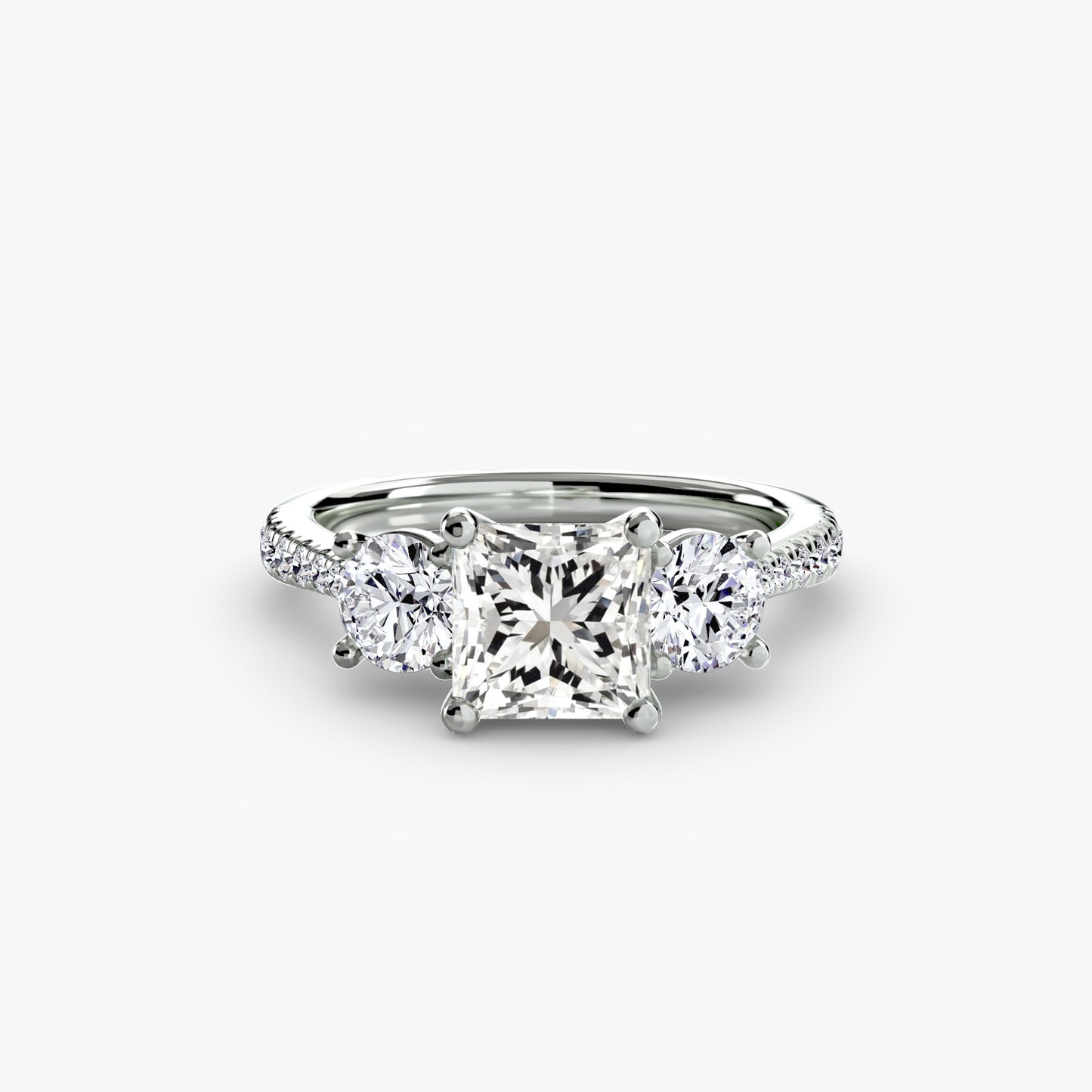 Three-Stone Engagement Ring with Pavé Band - 2.3mm