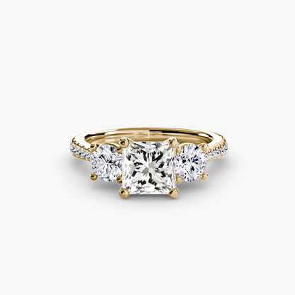 Three-Stone Engagement Ring with Pavé Band - 2.3mm