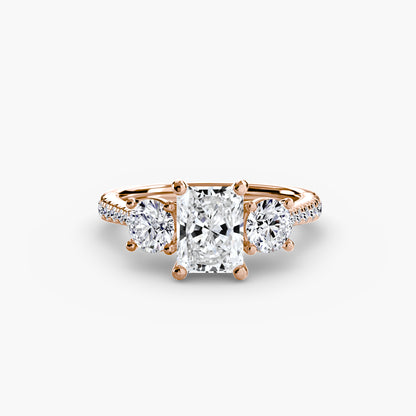 Three-Stone Engagement Ring with Pavé Band - 2.3mm