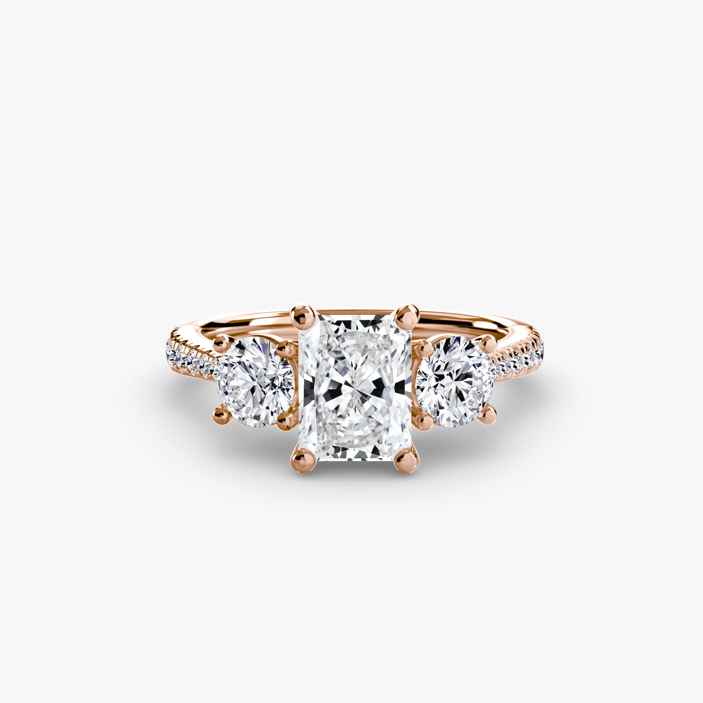 Three-Stone Engagement Ring with Pavé Band - 2.3mm