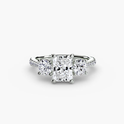 Three-Stone Engagement Ring with Pavé Band - 2.3mm