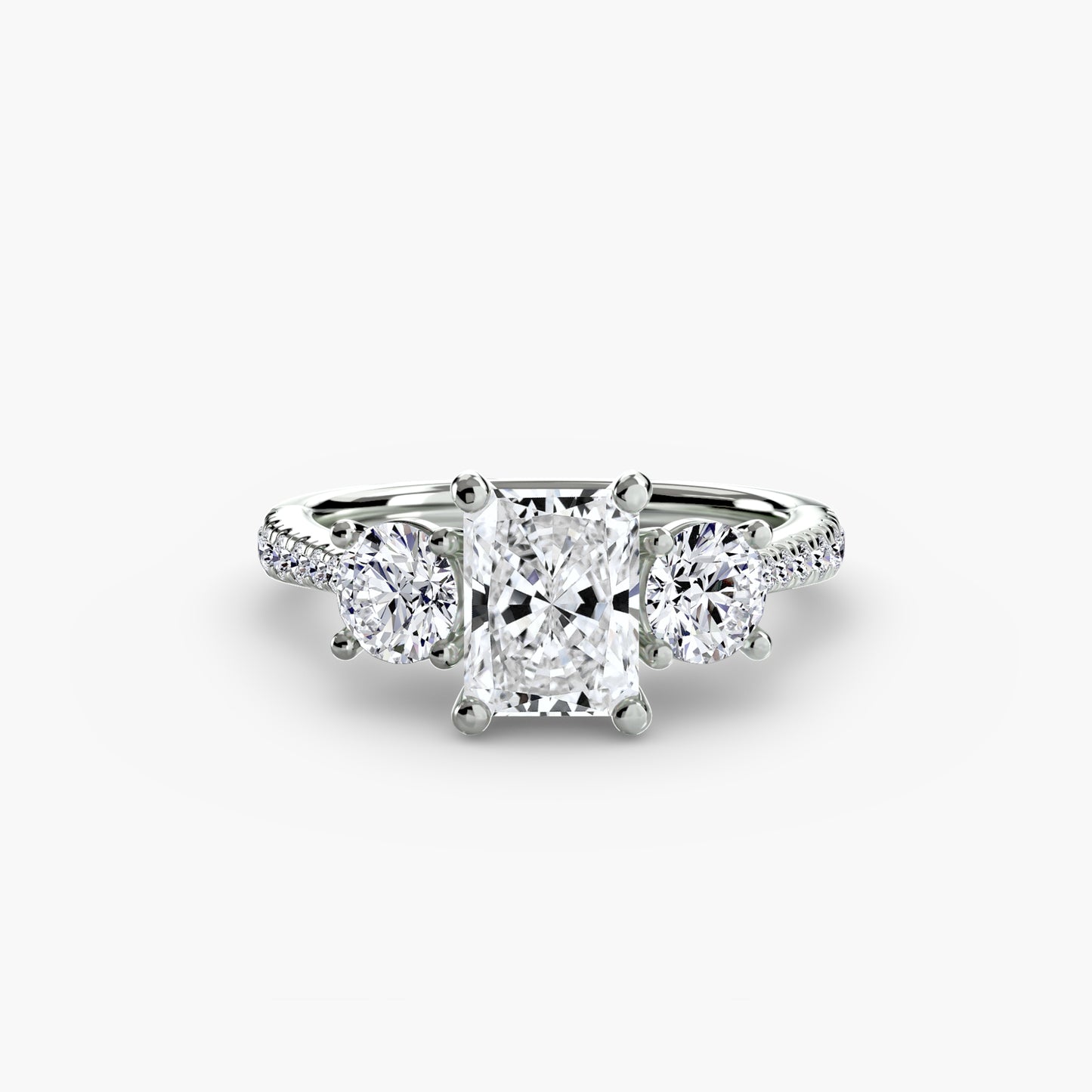 Three-Stone Engagement Ring with Pavé Band - 2.3mm