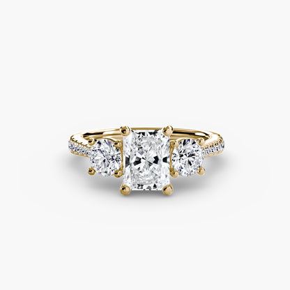 Three-Stone Engagement Ring with Pavé Band - 2.3mm