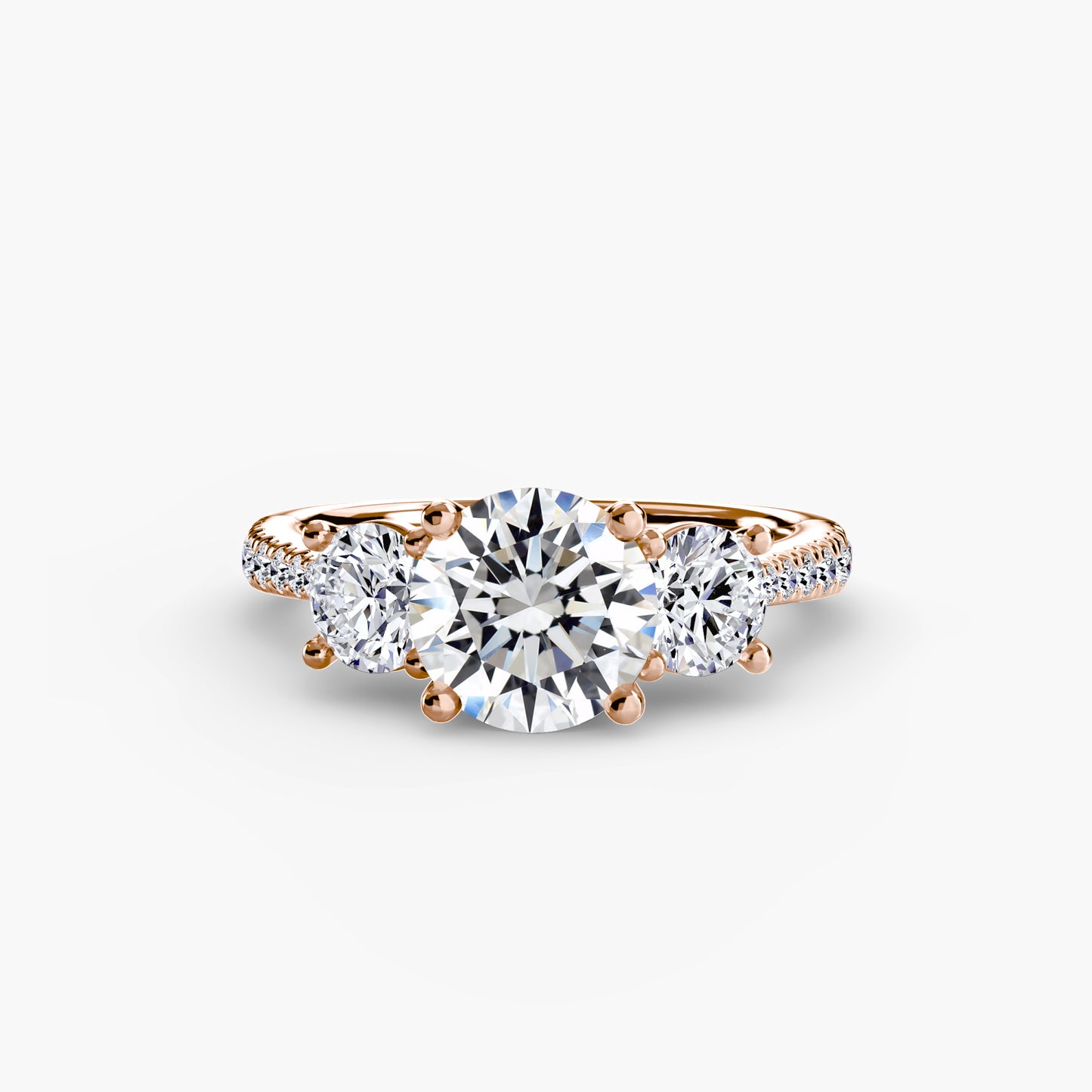 Three-Stone Engagement Ring with Pavé Band - 2.3mm