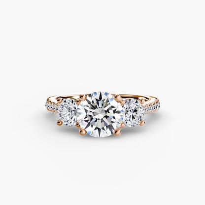 Three-Stone Engagement Ring with Pavé Band - 2.3mm