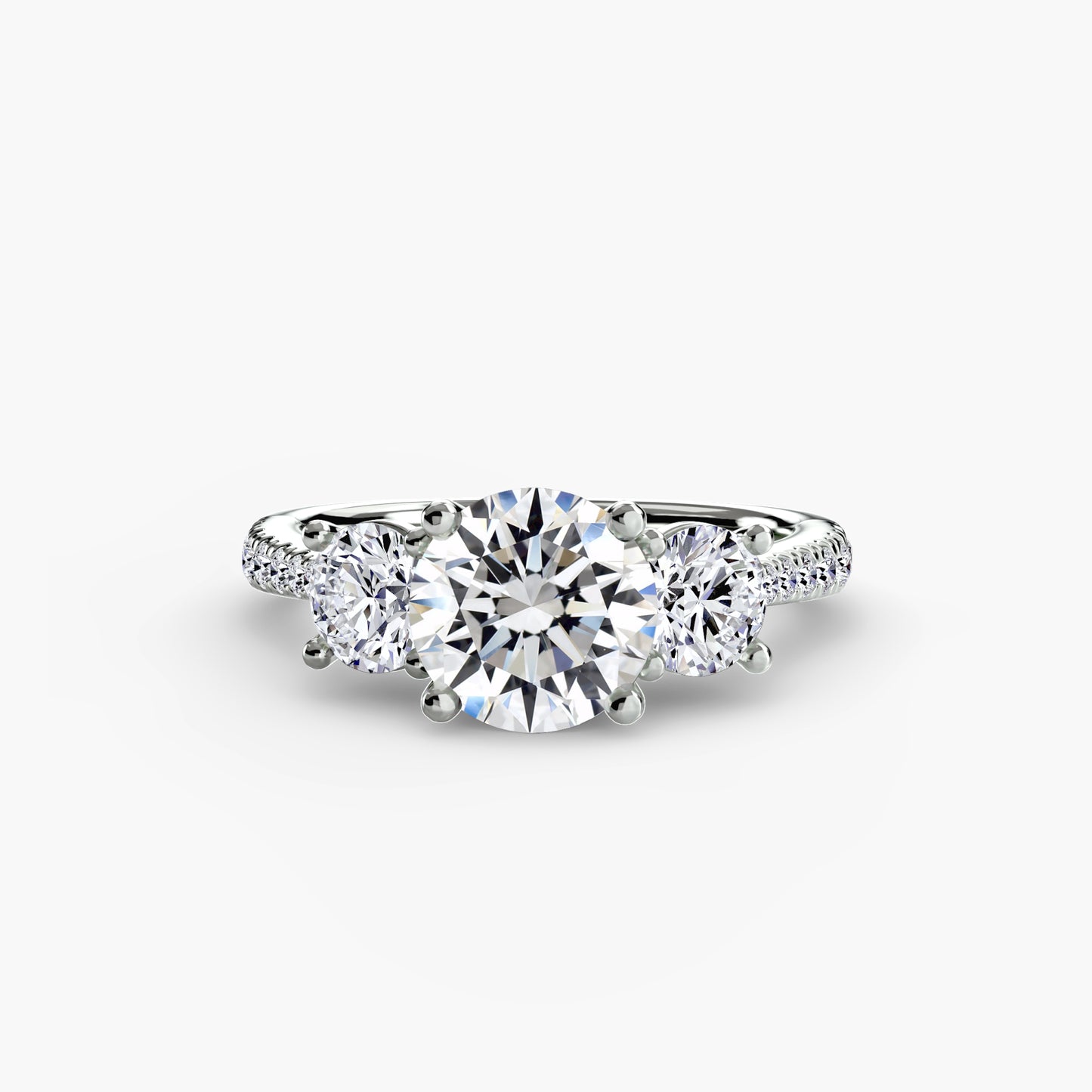 Three-Stone Engagement Ring with Pavé Band - 2.3mm