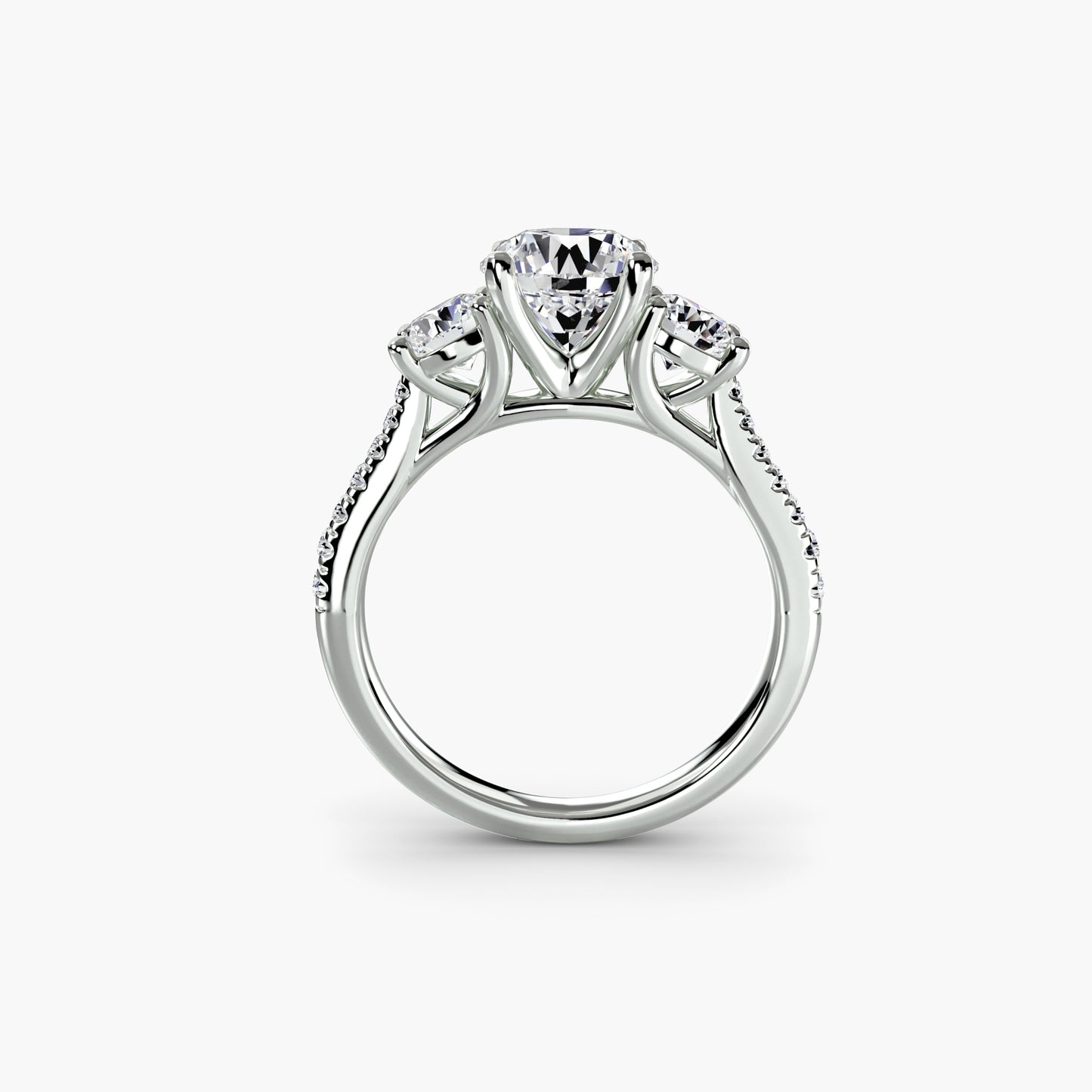 Three-Stone Engagement Ring with Pavé Band - 2.3mm