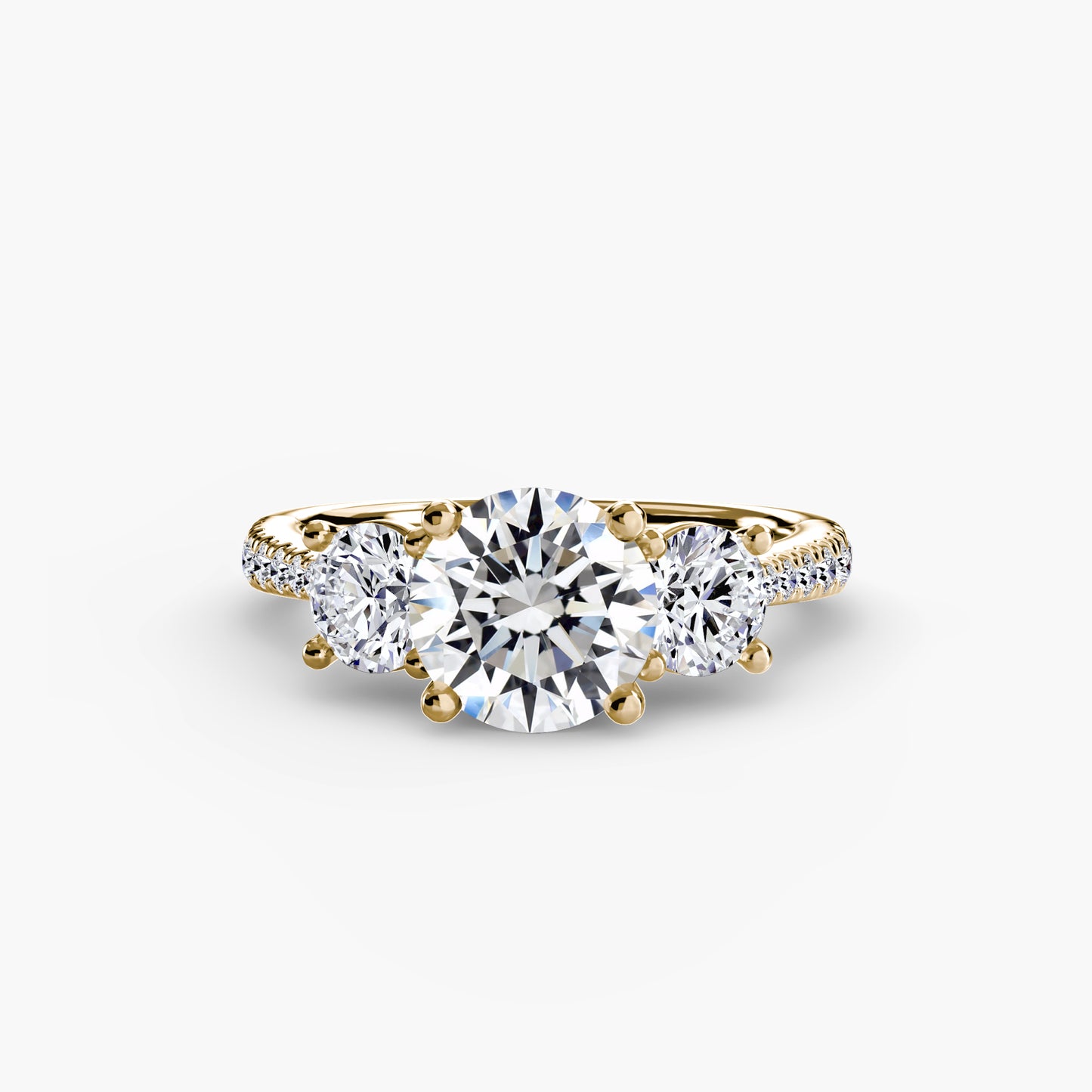 Three-Stone Engagement Ring with Pavé Band - 2.3mm
