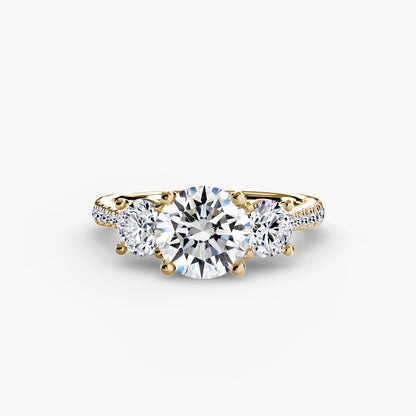 Three-Stone Engagement Ring with Pavé Band - 2.3mm