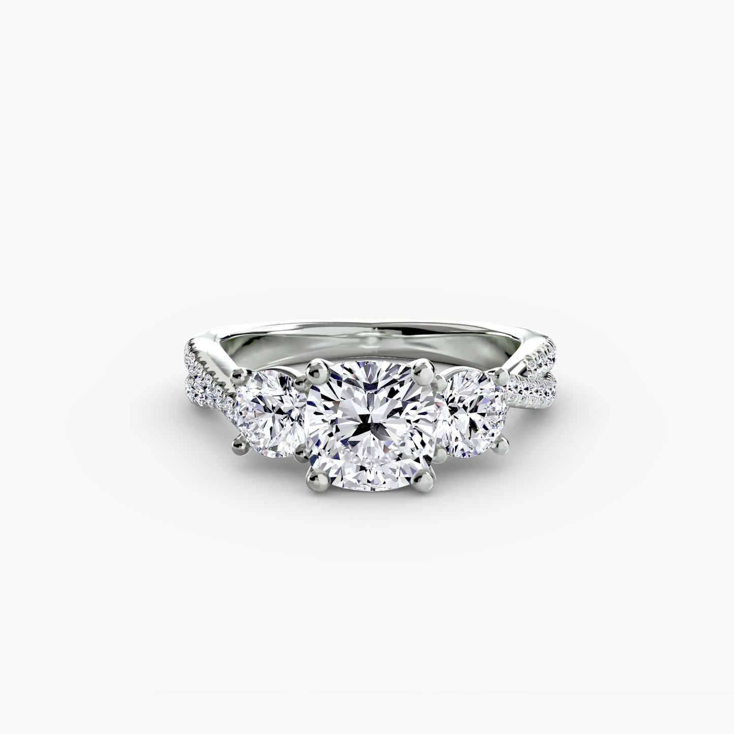 Intertwined Three-Stone Pavé Engagement Ring