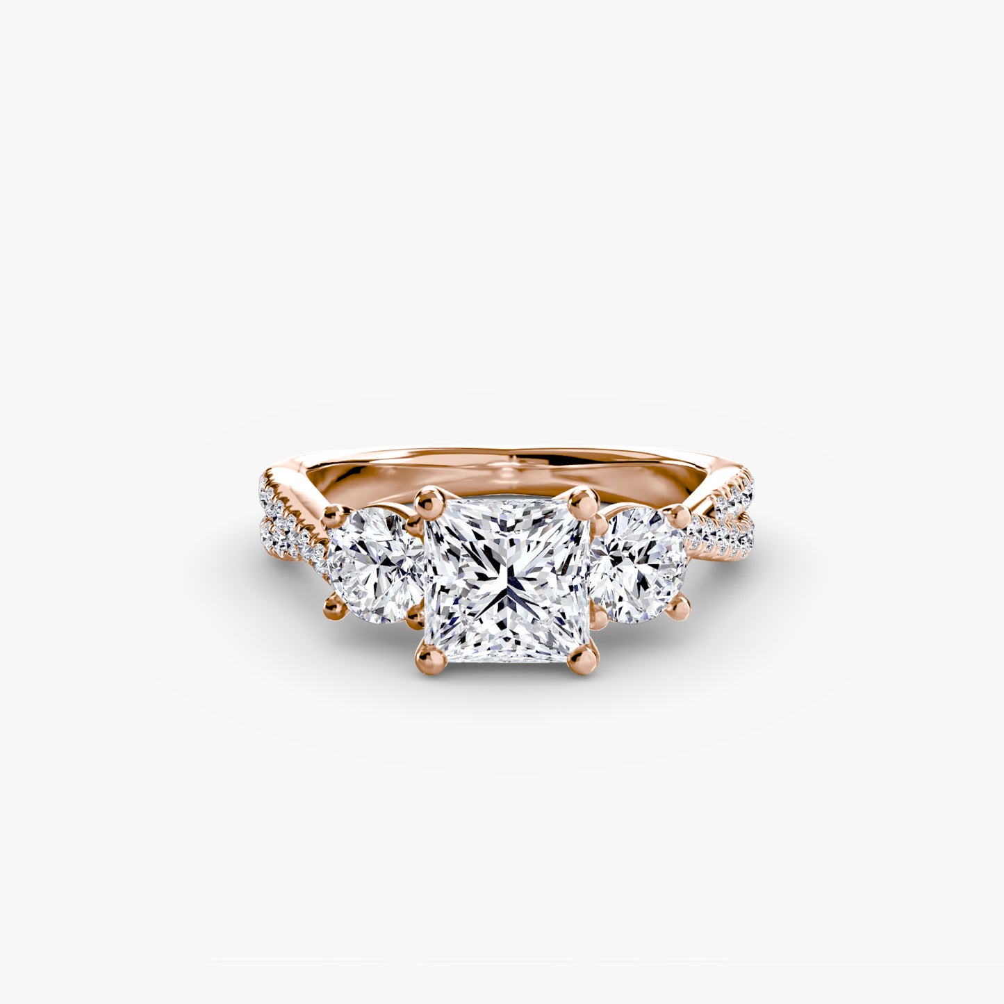 Intertwined Three-Stone Pavé Engagement Ring