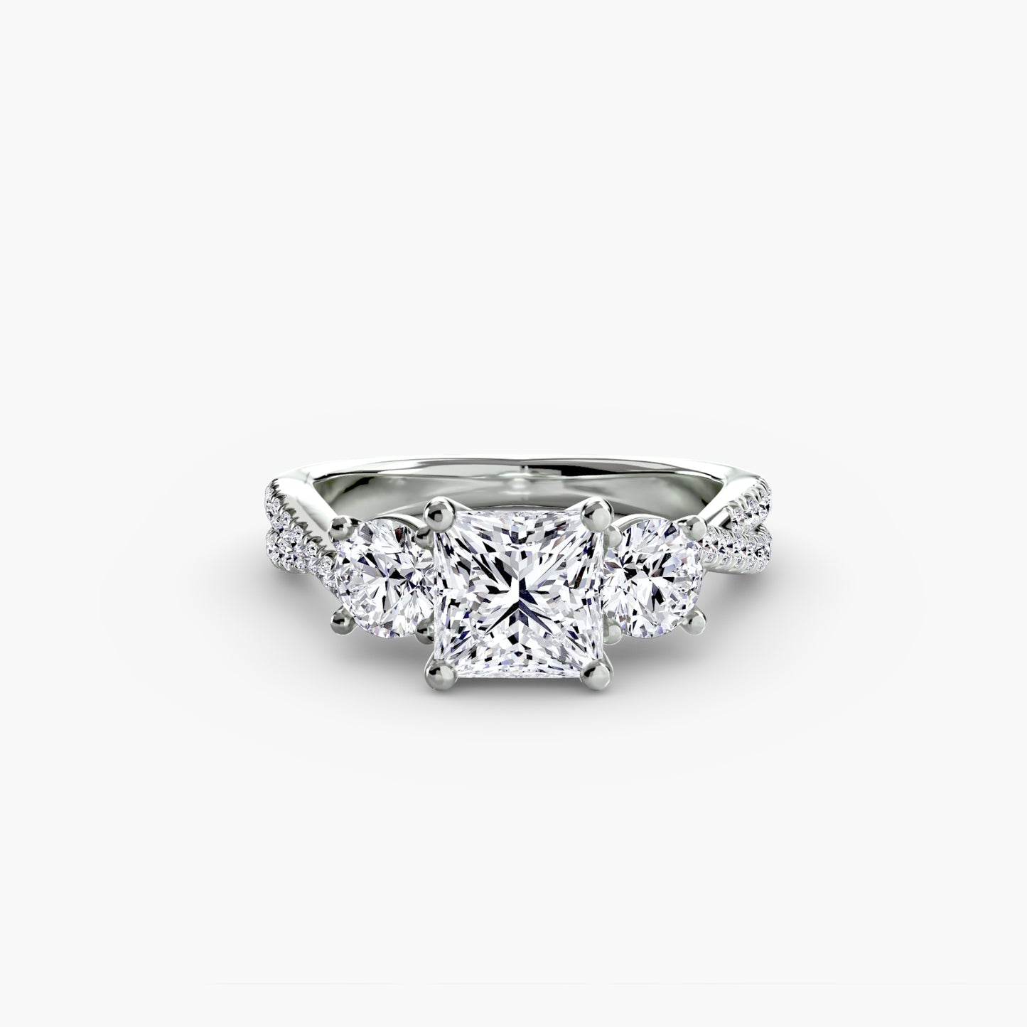 Intertwined Three-Stone Pavé Engagement Ring