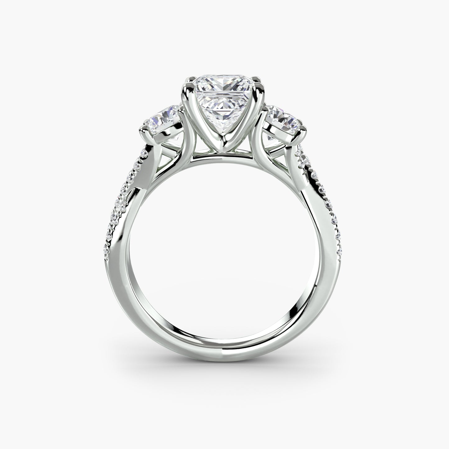 Intertwined Three-Stone Pavé Engagement Ring